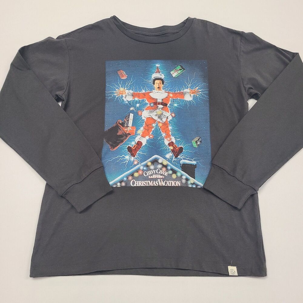 T & B National Lampoon Christmas Vacation Black Boys XL 14-16 Long Sleeve Shirt